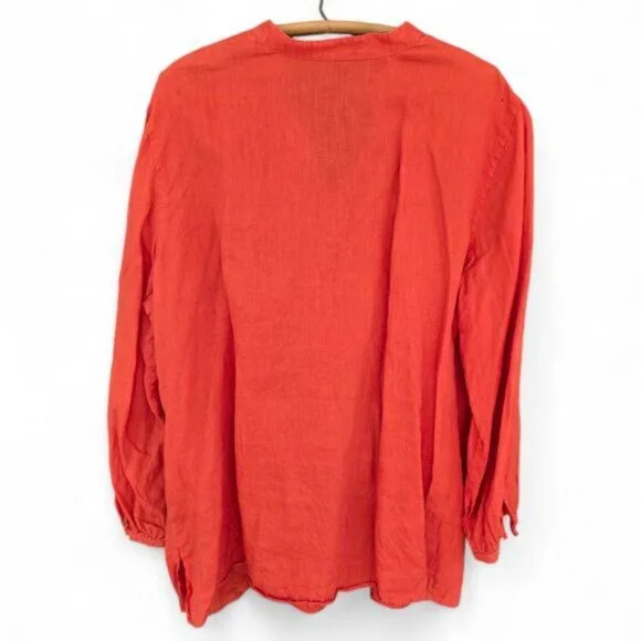 Lauren Ralph Lauren Womens 3X Embroidered Linen Tunic Top Long Sleeve Split Neck - Picture 2 of 7